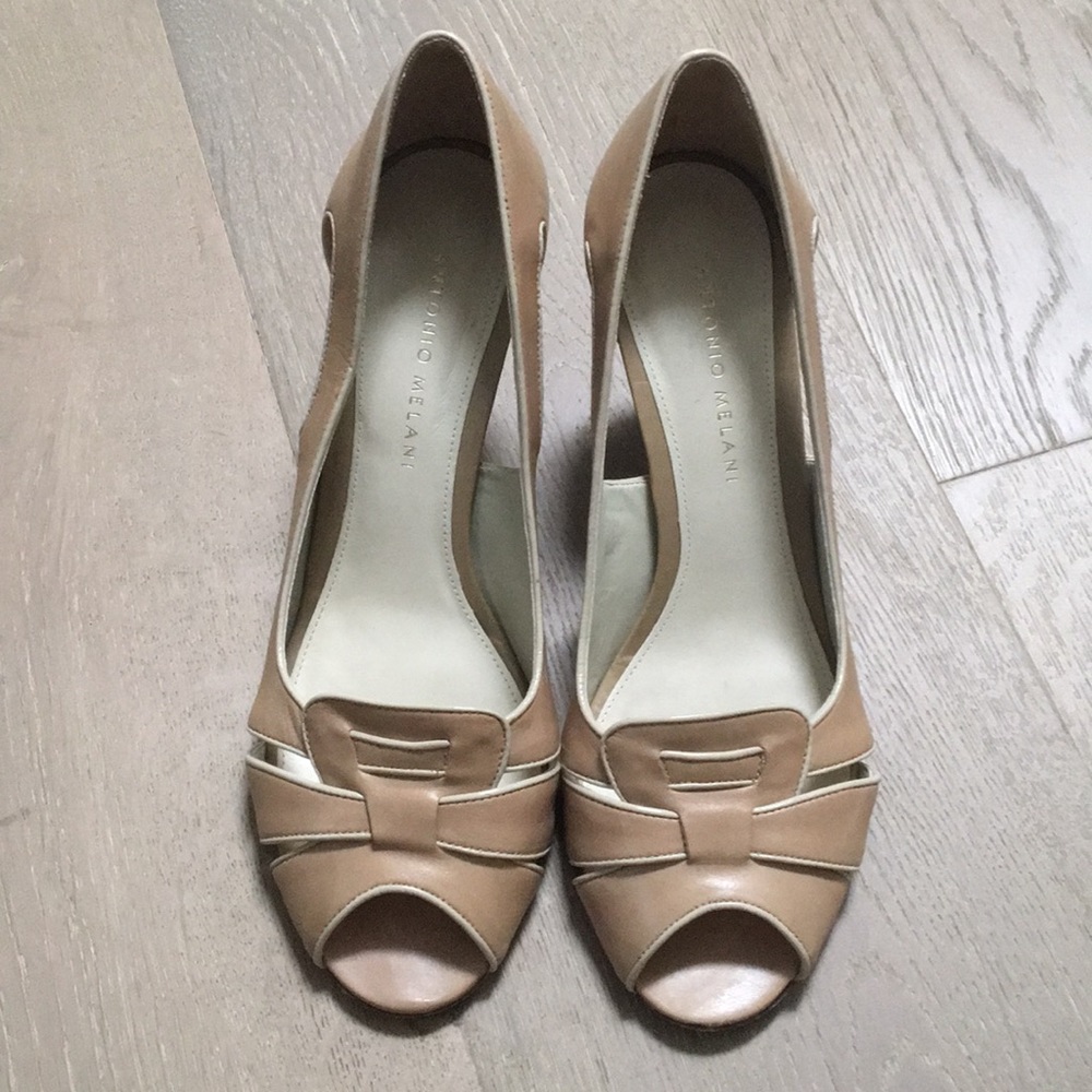 Antonio Melani Tan Peep Toe Wedge Heels